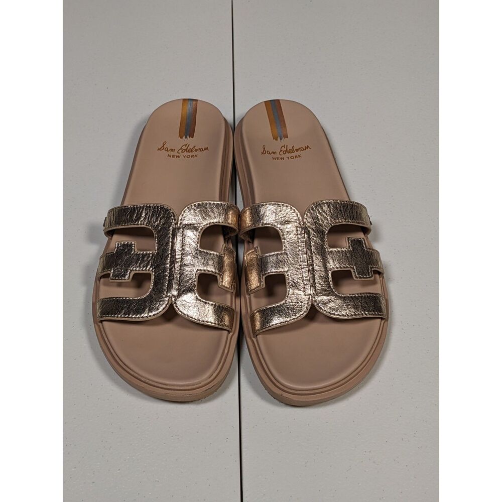 Sam Edelman Women's Leather Valeri Slide Sandals/Flip Flops 10M Gold